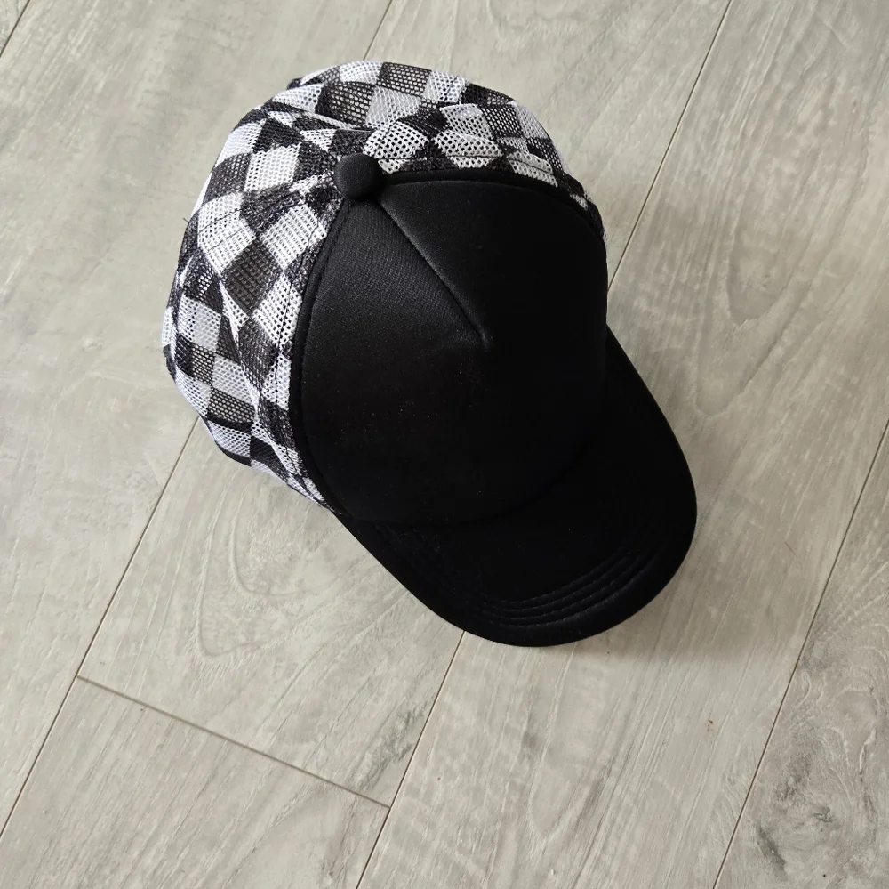 Black and White Checkered Trucker Hat